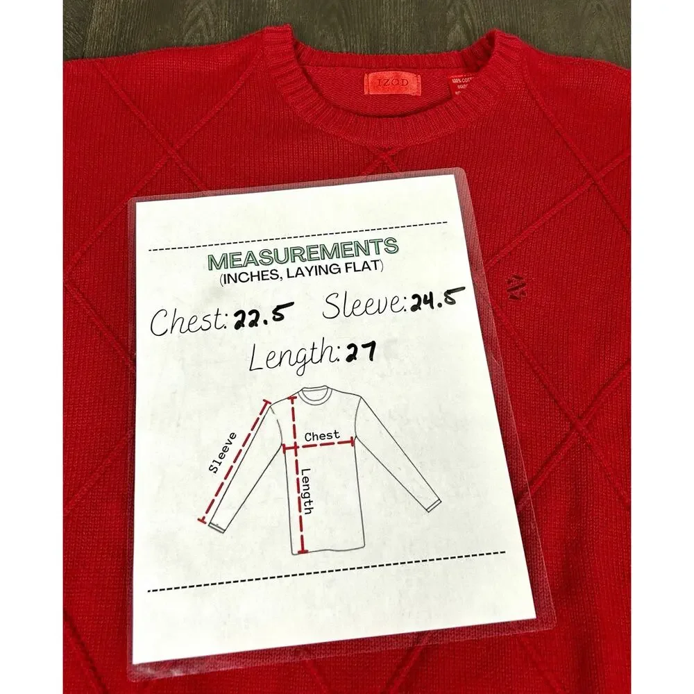 Vintage IZOD Cotton Sweater Men's Large Solid Red Diamond Pattern Christmas - Picture 10 of 11